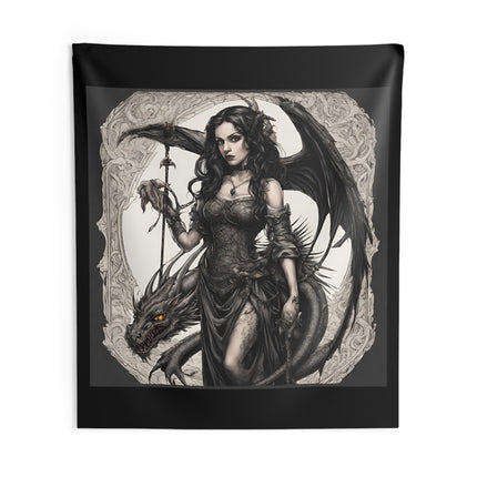 Evil Serpent Dragon Tapestry, Gorgeous Beast Wall Hanging, Winged Morphing Gothic Woman, Medieval Keeper Shapeshifter Tapestry