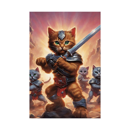 CAT BATTLER Warrior Poster - 80s Universe Epic Feline Fighters Fantasy Wall Hanging Art