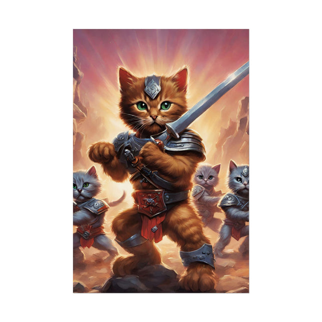 CAT BATTLER Warrior Poster - 80s Universe Epic Feline Fighters Fantasy Wall Hanging Art