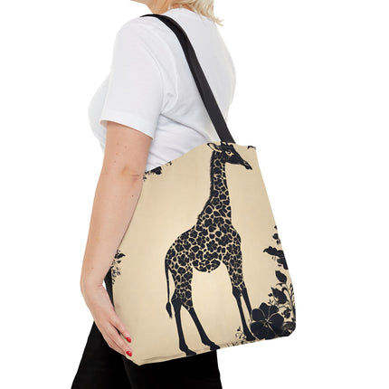 Giraffe Lovers Tote | Floral Safari Animal Grocery Bag | African Savanna Office Travel Carrier | Grassland Wood Forest Cotton Traveler