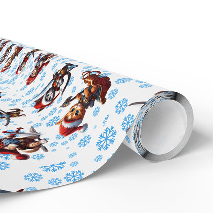 Christmas Wrapping Paper Kitten Warriors Snow Cats White Blue Red Santa Hats Snowflakes Presents Gift Wrap Holiday Gift Wrap Roll