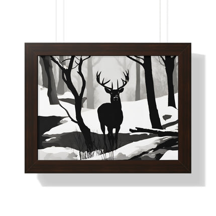 SNOWY CREEK BIG BUCK - Deer Hunter Winter Shadow Framed Wall Art