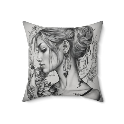 ROSE FLOWERED WOMAN Decorative Pillow
