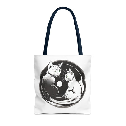 Cat Tote Bag | Moon Light Cats | Emerald Green Eyes Grocery Bag | Moonlit Mews Print Shopping Bag | Two Sided Office Carrier