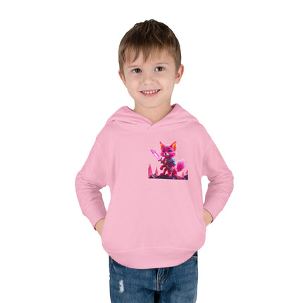 Neon Crystal Fox Toddler Girls Hoodie, Hot Pink Centaurian Cosmic Guardian Sweatshirt, Two Sided 2T 4T 5-6T Long Sleeve Hood