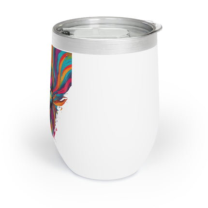 PSYCHEDELIC DEVIANT Wine Tumbler - Grinning Face Mask Abstract Rainbow Cup
