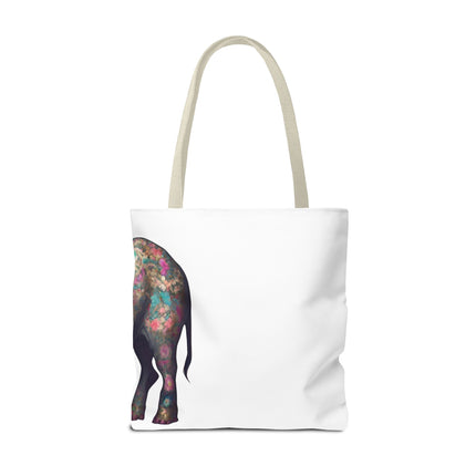 Elephant Gift Tote | Majestic Flower Pattern Grocery Bag | Animal Lovers Office Travel Carrier | Jungle Kingdom Endangered Cotton Traveler