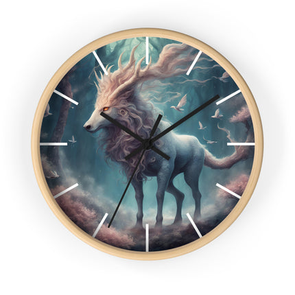Majestic Myths Art Clock | Floral Flower Forest Horned Horse Wall Hanging | Mystical Maned Goat Fantasy Home Office Decor Gift