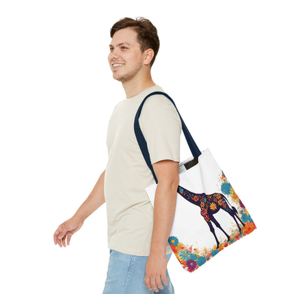 Giraffe Lovers Tote | Floral Safari Animal Grocery Bag | African Savanna Office Travel Carrier | Flower Collage Forest Cotton Traveler