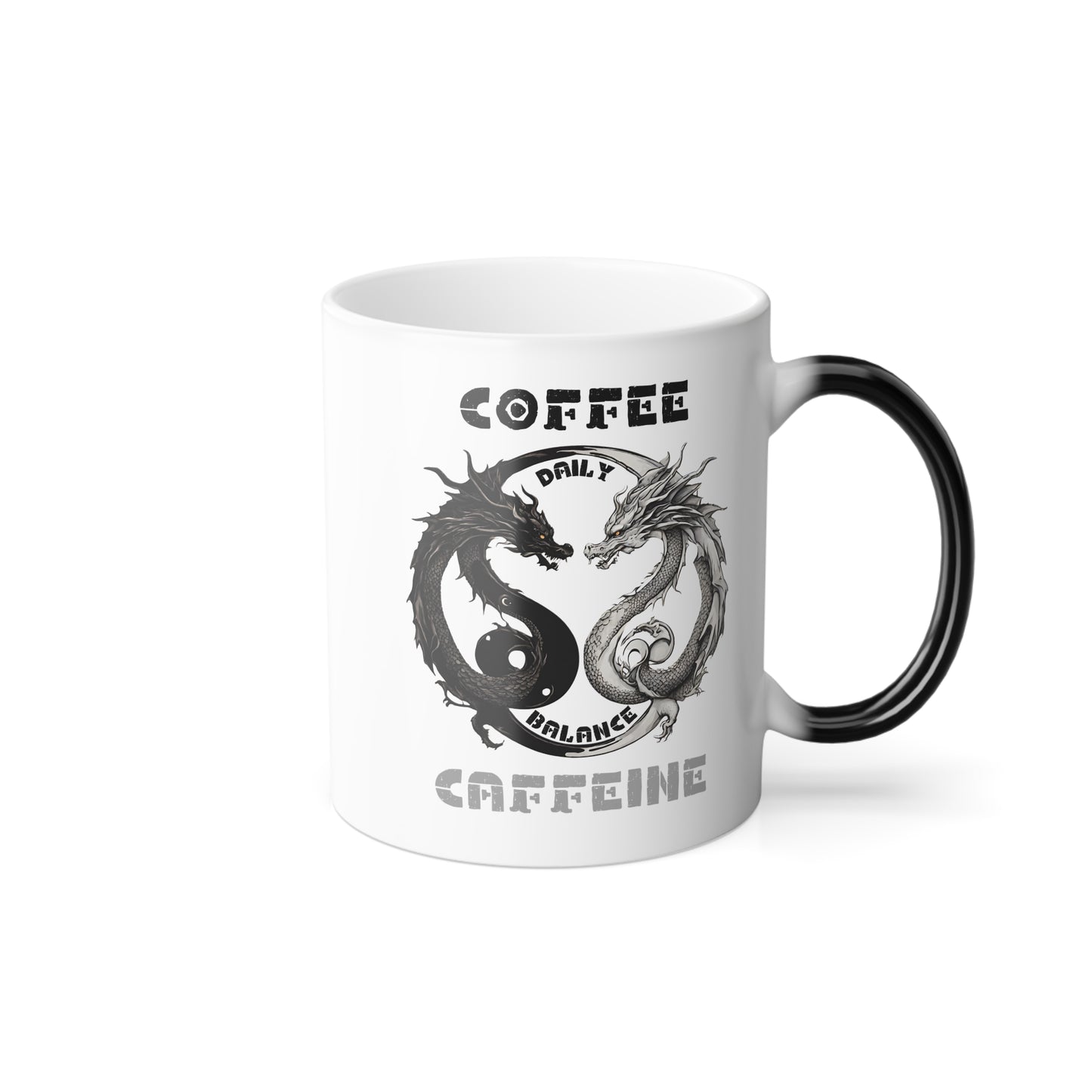 Dragon Yin Yang Color Changing Mug, Twin Serpents, Dragons, Balance Coffee Cup, Chinese, Legend, Warrior, Black to White Revealing Mug