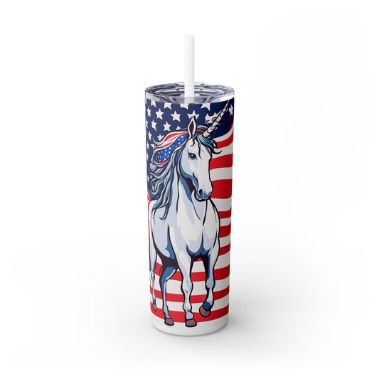 AMERICORN American Unicorn Skinny Tumbler | United States Freedom Loving Horse Insulated Cup | US Flag Veteran Gift Patriot Drink Traveler