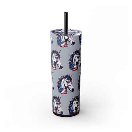 PATRIOTIC AMERICAN UNICORN Skinny Tumbler - United States Freedom Travel Cup