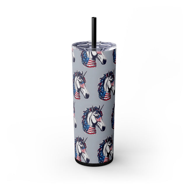 PATRIOTIC AMERICAN UNICORN Skinny Tumbler - United States Freedom Travel Cup
