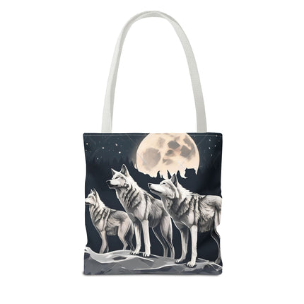 Moon Wolves Tote | Night Sky Mountain Wolf Pack Grocery Bag | Laptop & Book Carrier | Home Office Wooded Wild Dogs Travel Overnight Gift