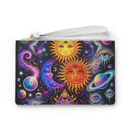 TRIPPY SUNS AND MOON SOLAR SYSTEM Clutch Bag
