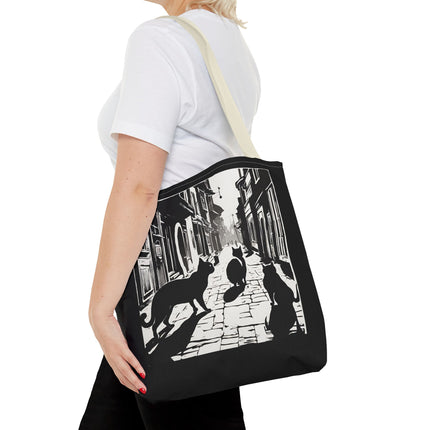 Cat Tote Bag | Town Cats Grocery Bag | Shadow Cat Alley Felines Travel Bag | Daily Office Cat Lovers Traveler Tote