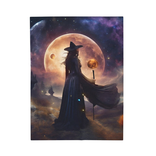 Witch of the Moons Wiccan Blanket, Time & Space Lunar Fantasy Galaxy Couch Throw Snuggle Sheet, Mystical Witchcraft Spell Bedroom Blanket