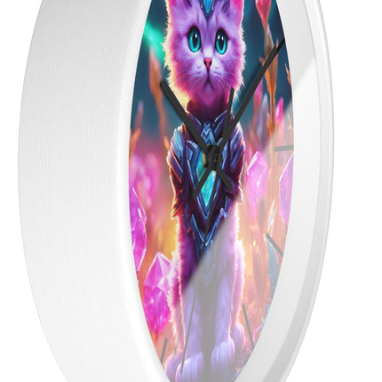 COSMIC CRYSTAL CAT GUARDIAN Wall Clock - Neon Fantasy Cave Decor
