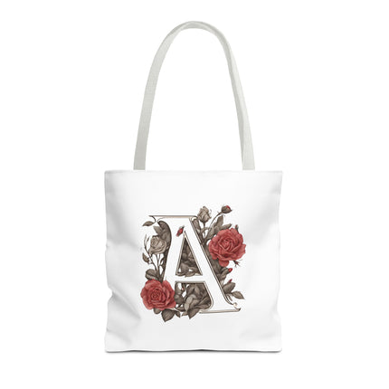 Custom Letter Personalized Tote | Rose Flowered Grocery Travel Bag | Floral Print Roses Office Laptop & Books or Exercise Overnight Carrier
