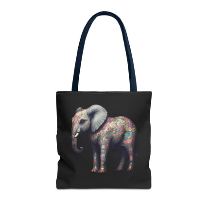 Elephant Gift Tote | Majestic Flower Pattern Grocery Bag | Animal Lovers Office Travel Carrier | Safari Kingdom Endangered Cotton Traveler