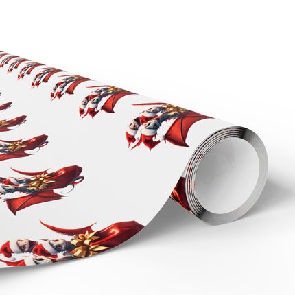 Christmas Wrapping Paper, WHITE, Dragon Gift Wrap, Red Holiday Paper, Flying Dragon Presents, Holiday Gift Wrap Roll