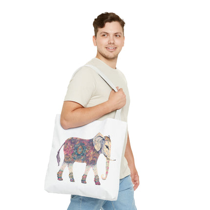 Elephant Lovers Tote | Majestic Color Pattern Custom Grocery Bag | Animal Gift Office Travel Carrier | Wild Woodland Business Traveler
