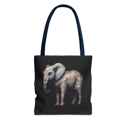 Elephant Gift Tote | Majestic Flower Pattern Grocery Bag | Animal Lovers Office Travel Carrier | Safari Kingdom Endangered Cotton Traveler