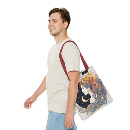 Moon Goddess Tote | Lunar Stars & Space Astronomy Grocery Bag | Laptop Book Carrier | Home Office Solar System Travel Overnight Gift