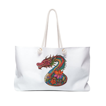Custom Weekender | Japanese Dragon Travel Bag | Flowered Floral Serpent Japan Style Cruise Airplane & Hotel Road Trip Overnight Carrier