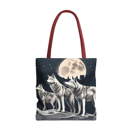 Moon Wolves Tote | Night Sky Mountain Wolf Pack Grocery Bag | Laptop & Book Carrier | Home Office Wooded Wild Dogs Travel Overnight Gift