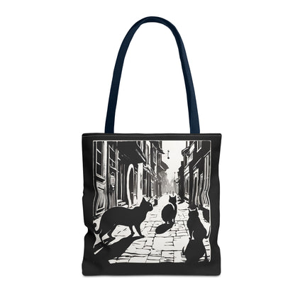 Cat Tote Bag | Town Cats Grocery Bag | Shadow Cat Alley Felines Travel Bag | Daily Office Cat Lovers Traveler Tote