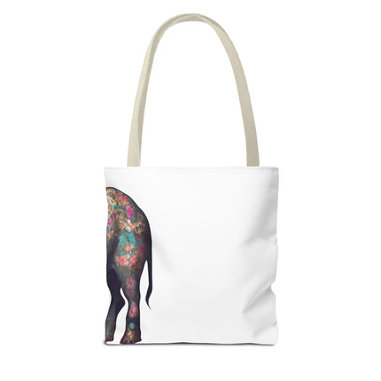 Elephant Gift Tote | Majestic Flower Pattern Grocery Bag | Animal Lovers Office Travel Carrier | Jungle Kingdom Endangered Cotton Traveler