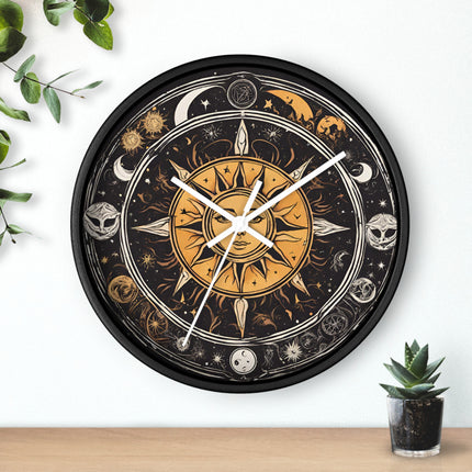 Sun and Moon Wall Art Clock | Celestial Solstice Astronomy Wiccan Hanging | Comet Constellations Home Office Solar System Pagan Decor Gift
