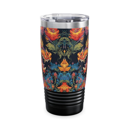 Dragon Tumbler | Japanese Flower Pattern Drink Companion | Floral Japan Insulated Travel Mug | Exercise Office College Road Trip Coffee Gift