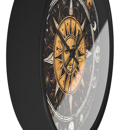 Sun and Moon Wall Art Clock | Celestial Solstice Astronomy Wiccan Hanging | Comet Constellations Home Office Solar System Pagan Decor Gift