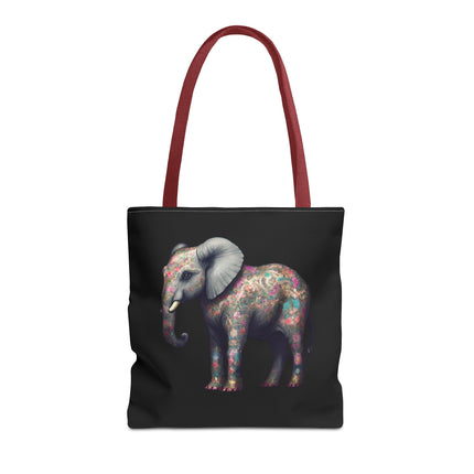 Elephant Gift Tote | Majestic Flower Pattern Grocery Bag | Animal Lovers Office Travel Carrier | Safari Kingdom Endangered Cotton Traveler