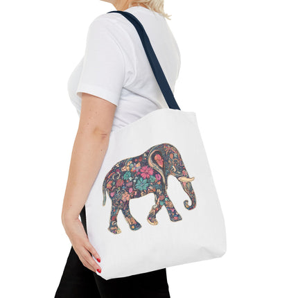 Flower Elephant Lovers Tote | Majestic Color Pattern Custom Grocery Bag | Animal Gift Office Laptop Travel | Wild Safari Business Traveler