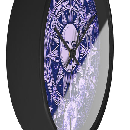 Amethyst Sun Wall Art Clock | Celestial Solstice Astronomy Wiccan Hanging | Moon & Constellations Home Office Solar System Pagan Decor Gift