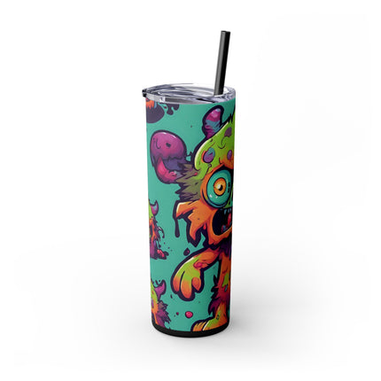 Kids Little Monster Skinny Tumbler | Colorful Funny Zombie Childs Insulated Cup | Furry Mutant Fun School Lunch Classroom Drink Traveler