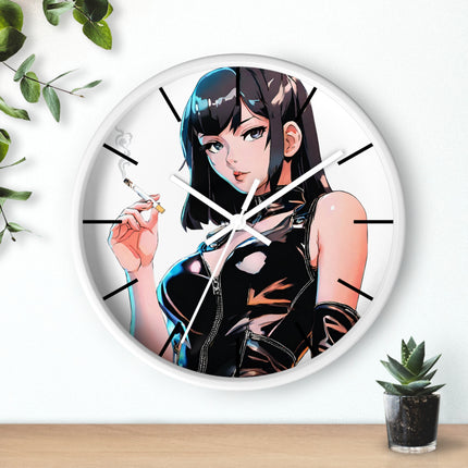 LEATHER CLAD SMOKER Wall Clock - Retro Spy Cartoon Pin-Up Decor