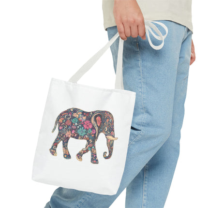 Flower Elephant Lovers Tote | Majestic Color Pattern Custom Grocery Bag | Animal Gift Office Laptop Travel | Wild Safari Business Traveler