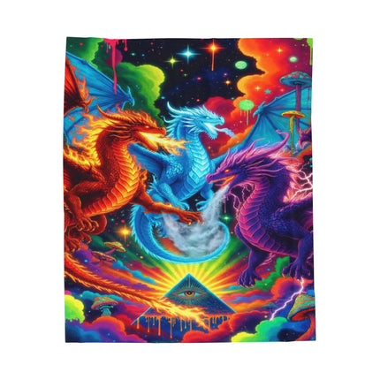 PSYCHEDELIC DRAGON TRIO Trippy Mushroom Blanket