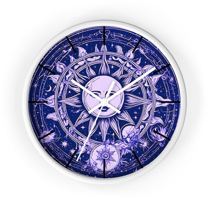 Amethyst Sun Wall Art Clock | Celestial Solstice Astronomy Wiccan Hanging | Moon & Constellations Home Office Solar System Pagan Decor Gift