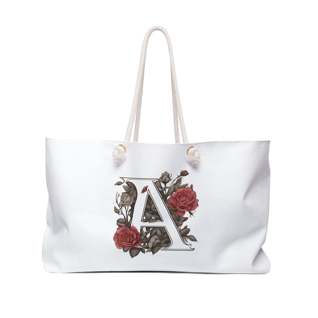 Custom Letter Personalized Weekender | Rose Flowered Travel Bag | Floral Print Roses Cruise Airplane & Hotel Road Trip Overnight Carrier