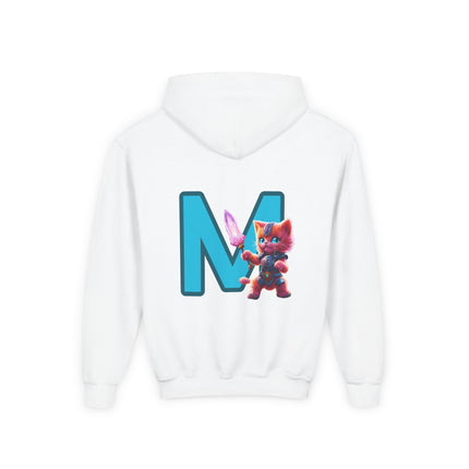CUSTOM Letter M PERSONALIZED Warrior Cat Boys or Girls Hoodie Sweatshirt (ADD NAME TO FRONT)
