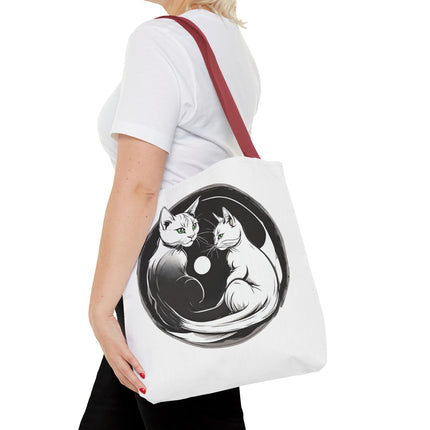 Cat Tote Bag | Moon Light Cats | Emerald Green Eyes Grocery Bag | Moonlit Mews Print Shopping Bag | Two Sided Office Carrier