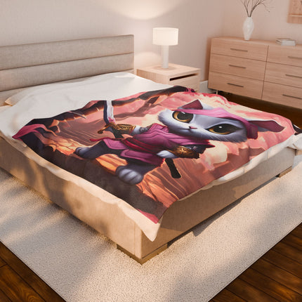 WHITE SAMURAI WARRIOR CAT Blanket - Pink Japanese Maple Tree Girls Kitty Cover