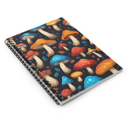 Happy Mushrooms Colorful Fungi Spotted Toadstools Spiral Notebook Rule Line Paper A5 6x8 Inch Size Journal