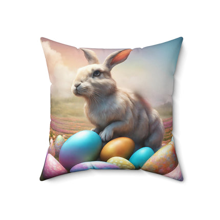 EASTER MORNING BUNNY and Eggs Decorative Pillow