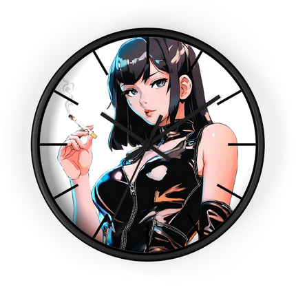 LEATHER CLAD SMOKER Wall Clock - Retro Spy Cartoon Pin-Up Decor